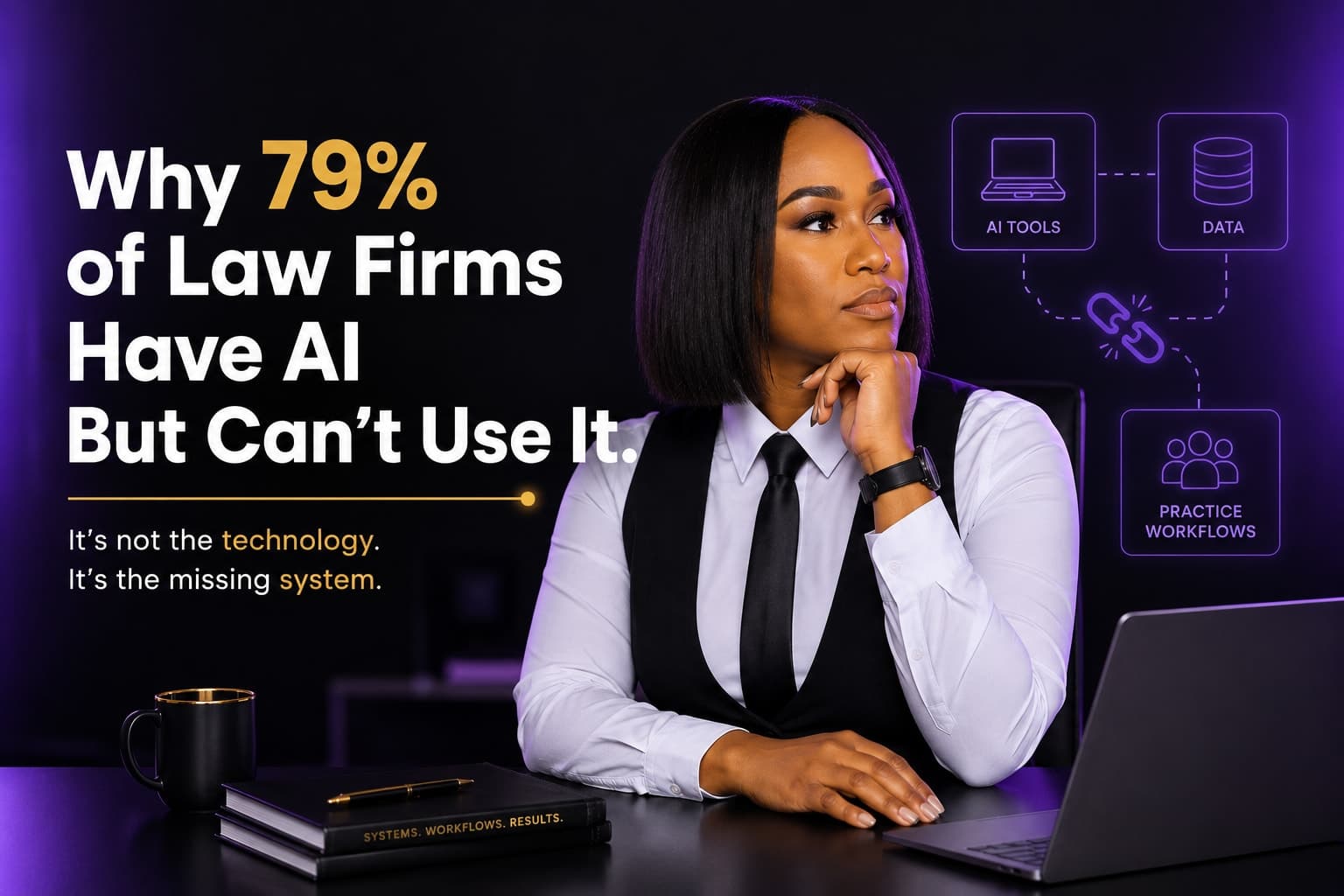 Teila Garraway presenting the law firm AI adoption gap on a dark purple background