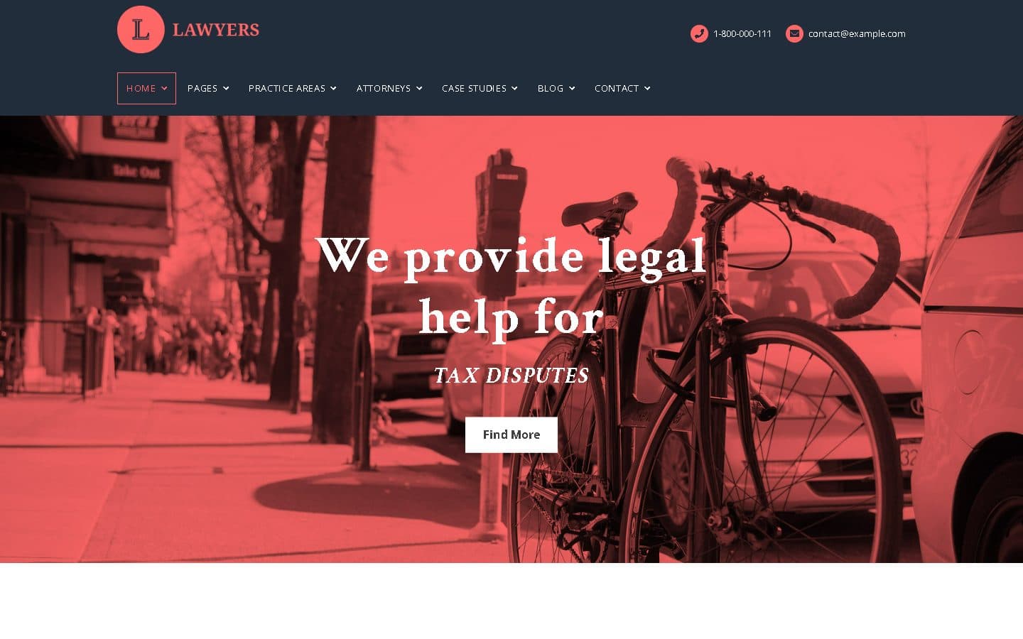 Example law firm website, Lawyers: dark slate with coral accents