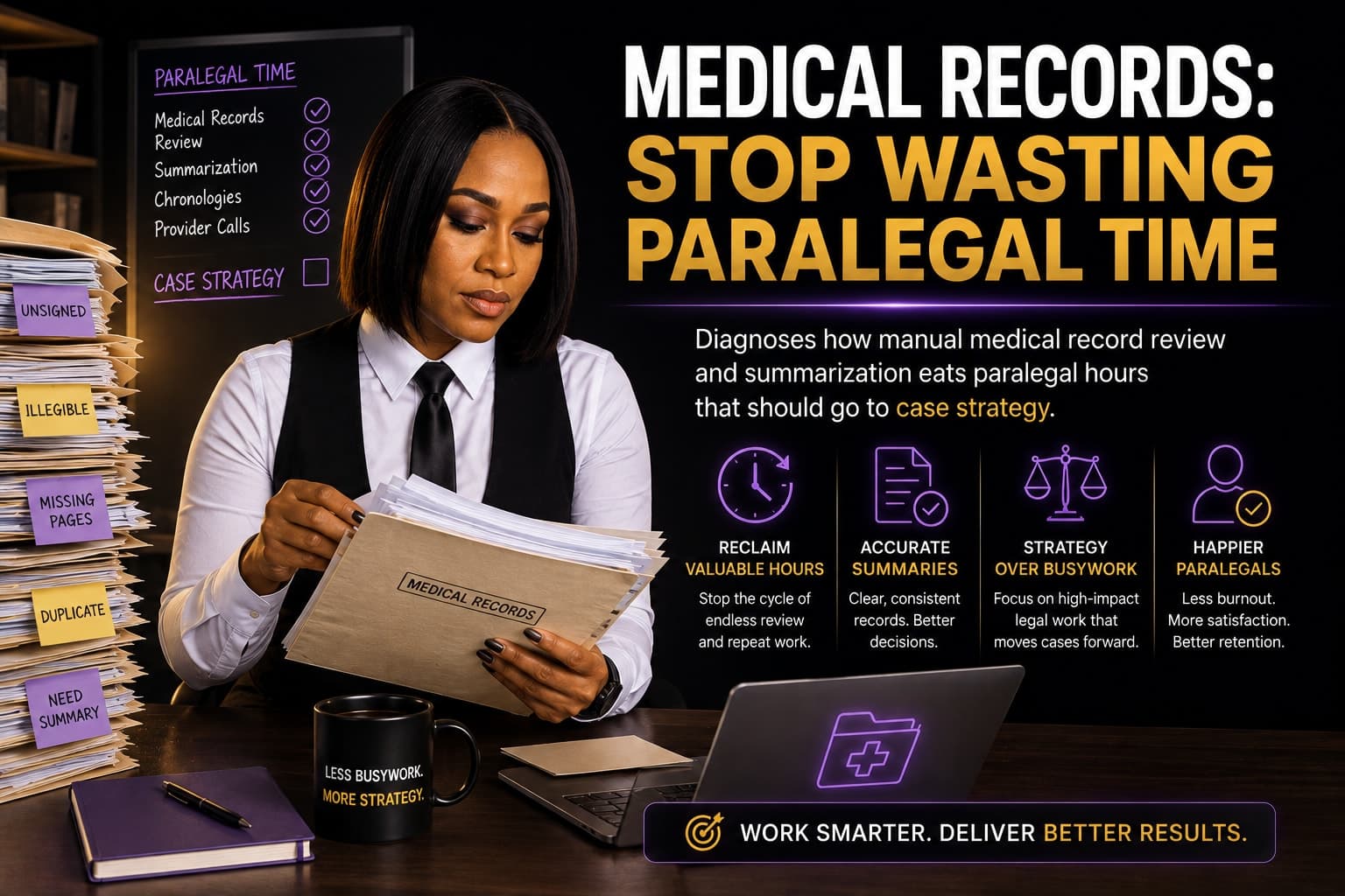 Teila Garraway reviewing an AI-generated medical chronology for a personal injury case