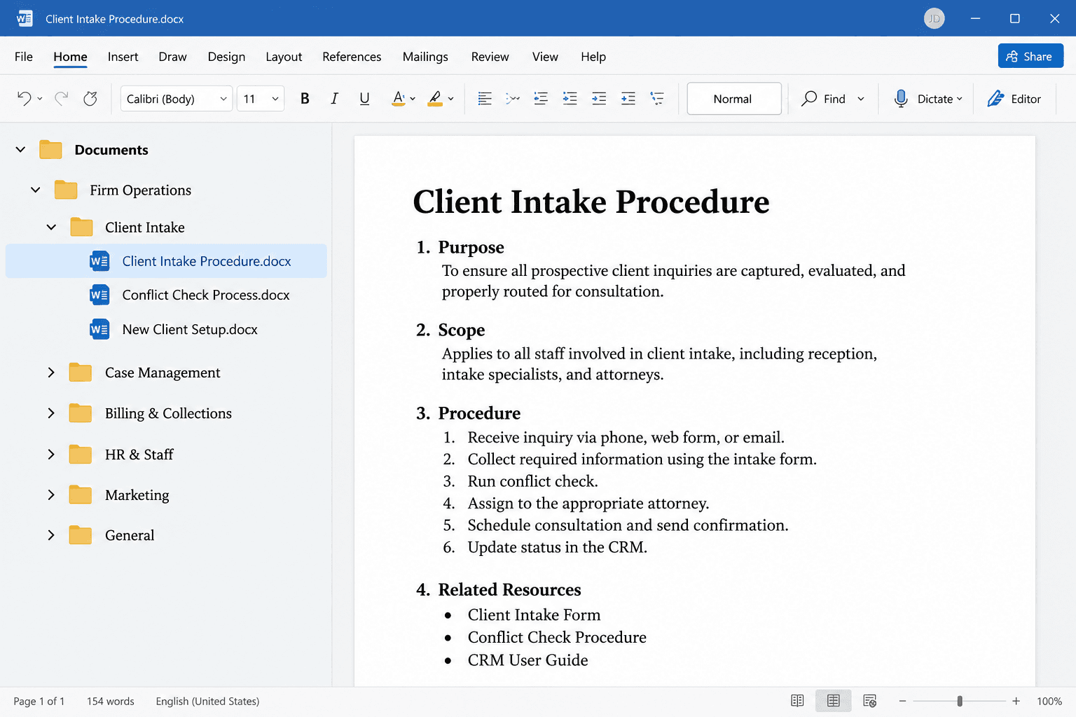 A single written standard operating procedure document, on its own in a folder