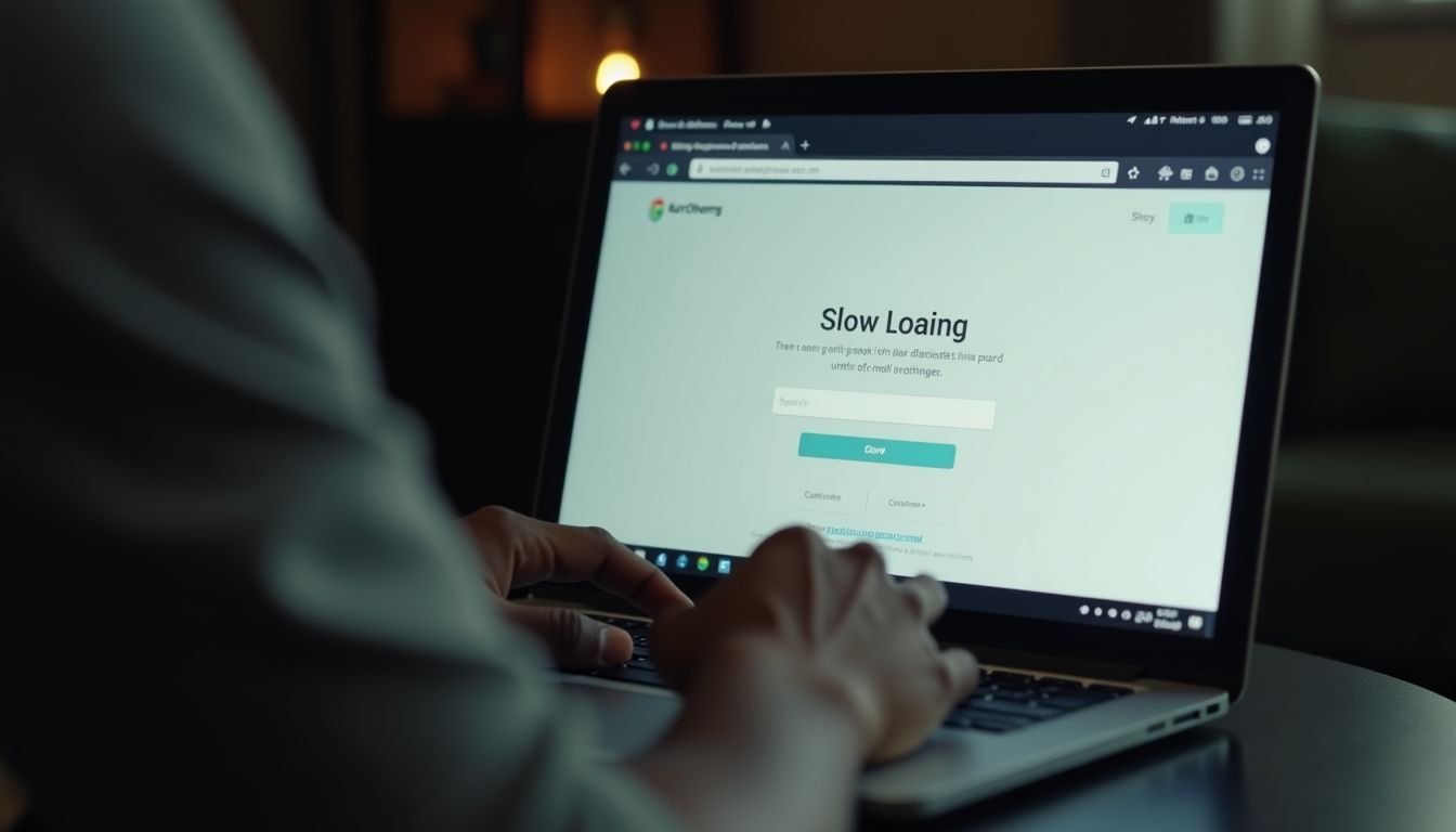 An outdated website is open on a laptop with slow loading. An outdated website is open on a laptop with slow loading.